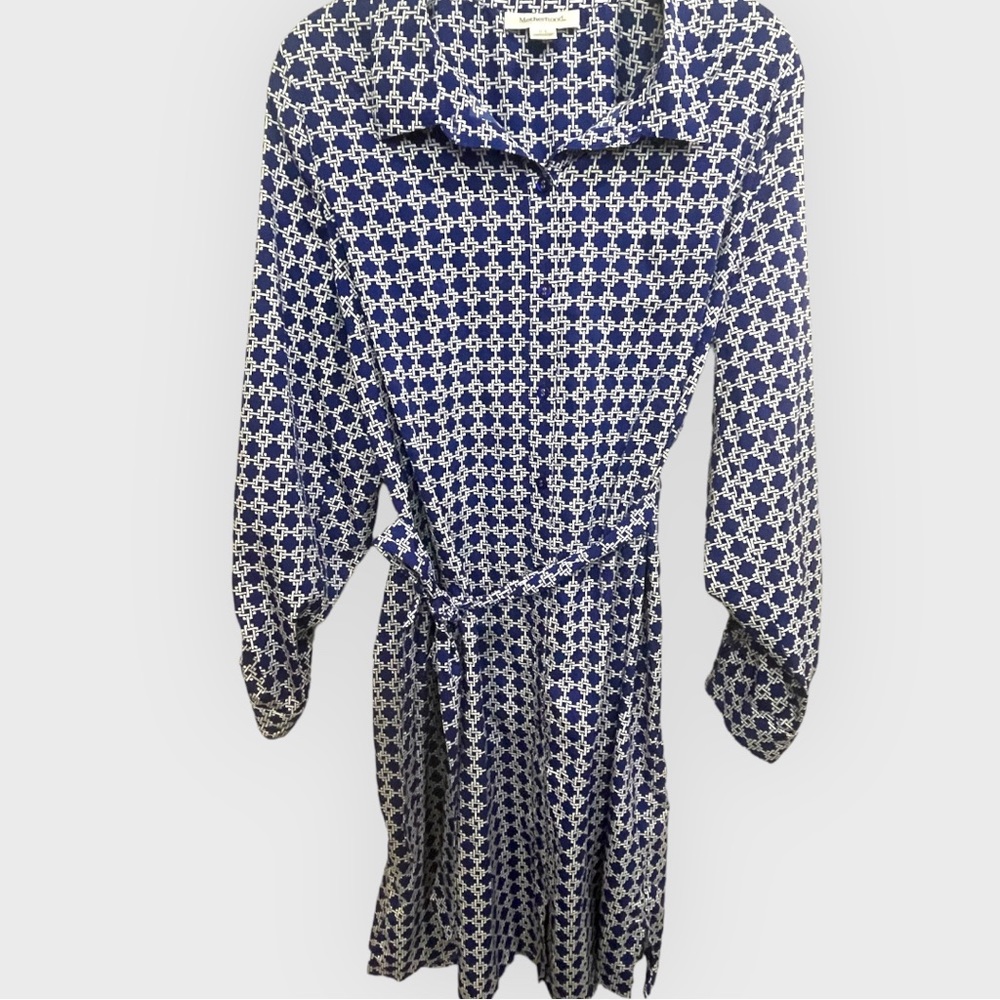 Motherhood Shirtdress Button up Long Sleeve roll tab dress Navy white Size L - Picture 7 of 12